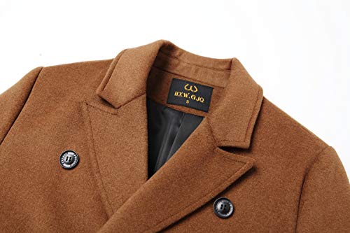Men's Premium Wool Blend Double Breasted Long Pea Coat (as1, alpha, l, regular, regular, Camel)