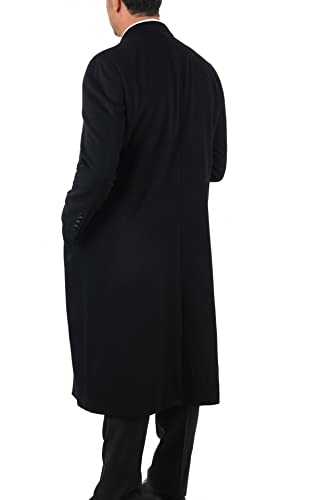 The Suit Depot Mens Regular Fit Solid Black Full Length Wool Cashmere Overcoat Top Coat 42R