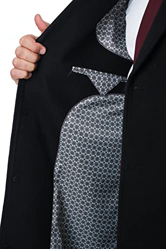 The Suit Depot Mens Regular Fit Solid Black Full Length Wool Cashmere Overcoat Top Coat 42R
