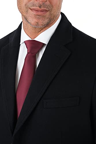 The Suit Depot Mens Regular Fit Solid Black Full Length Wool Cashmere Overcoat Top Coat 42R