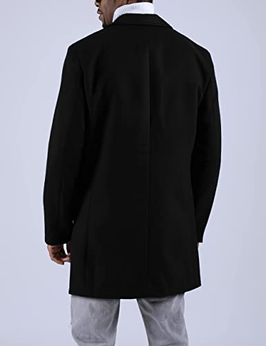Springrain Men's Wool Blend Pea Coat Notched Collar Single Breasted Overcoat Warm Winter Trench Coat(Black-L)