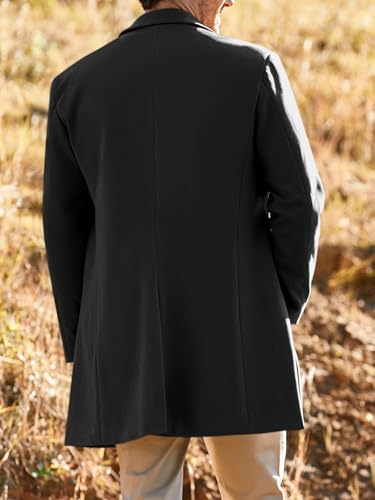 PASLTER Mens Trench Coat Slim Fit Notched Collar Fall Winter Single Breasted Pea Coat Warm Soft Overcoat