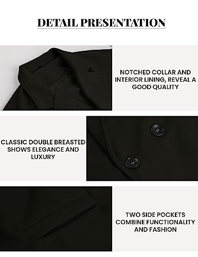 UANEO Women's Wool Blend Coat Oversized Double Breasted Long Trench Overcoat Winter (Black-XXL)