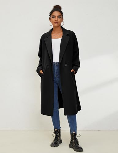 UANEO Women's Wool Blend Coat Oversized Double Breasted Long Trench Overcoat Winter (Black-XXL)