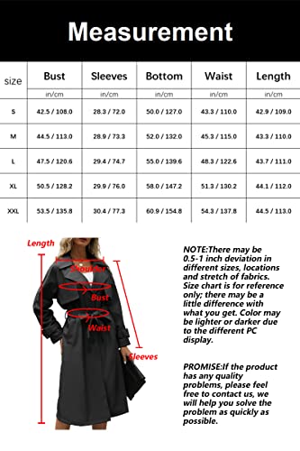 Bellivera Women Trench Coat Long Jacket Faux Leather Classic Lapel Belt Loose Overcoat 2225 Black XL