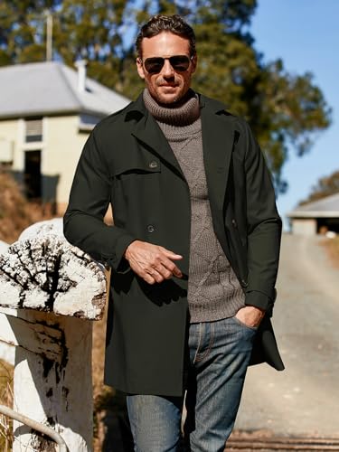 Gafeng Men's Trench Coat Slim fit Double Breasted Belted Windbreaker Lapel Long Jacket Casual Windproof Overcoat 3X-Large