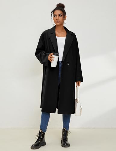 UANEO Women's Wool Blend Coat Oversized Double Breasted Long Trench Overcoat Winter (Black-XXL)