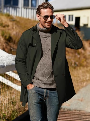 Gafeng Men's Trench Coat Slim fit Double Breasted Belted Windbreaker Lapel Long Jacket Casual Windproof Overcoat 3X-Large