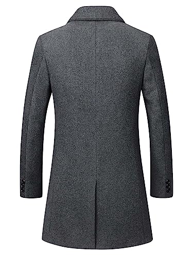 DOINLINE Men's Winter Coat Trench Overcoat Wool Blend Casual Single Breasted Mid-Long Pea Top Jacket Gray L