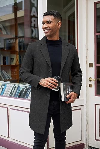 COOFANDY Men's Winter Coats Grey Lapel Collar Trench Coats Men Slim Fit Mid Long Overcoat Regular Fit Soft Woolen Coat Dark Grey M