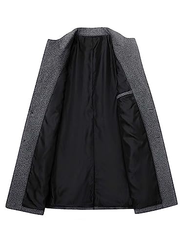 DOINLINE Men's Winter Coat Trench Overcoat Wool Blend Casual Single Breasted Mid-Long Pea Top Jacket Gray L