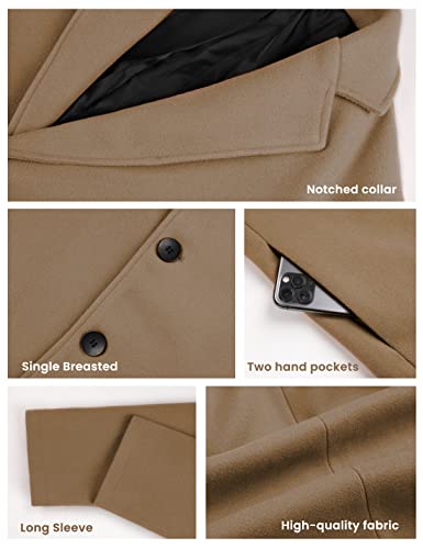 Tanming Mens Black Trench Coat Notched Lapel Single Breasted Long Peacoat Overcoat (Khaki-L)