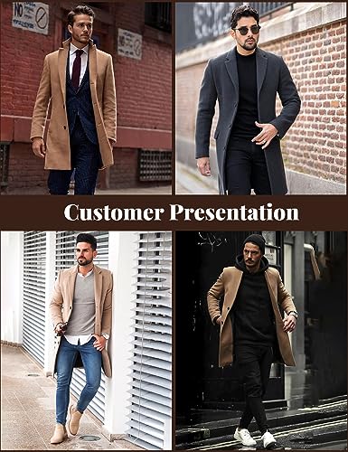 COOFANDY Men's Winter Coats Grey Lapel Collar Trench Coats Men Slim Fit Mid Long Overcoat Regular Fit Soft Woolen Coat Dark Grey M