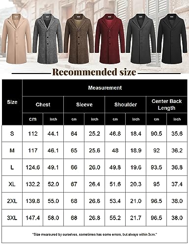 COOFANDY Men's Winter Coats Grey Lapel Collar Trench Coats Men Slim Fit Mid Long Overcoat Regular Fit Soft Woolen Coat Dark Grey M