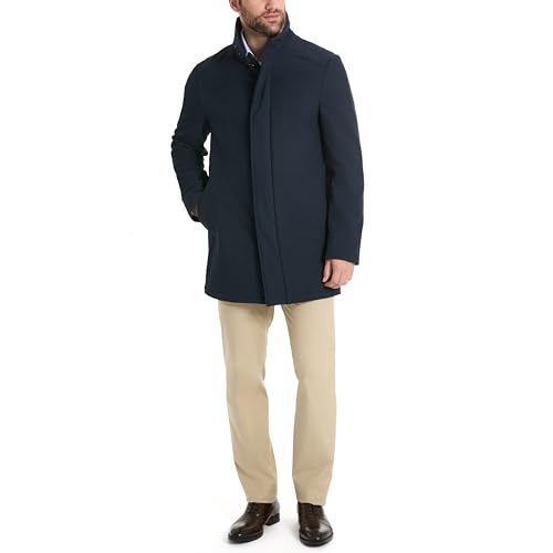 Van Heusen Men's Tedford Overcoat with Stand Collar, Navy, Large