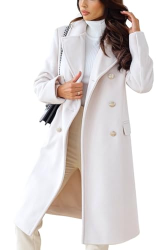 CHARTOU Women's Winter Jacket Double-Breasted Wool Blend Warm Long Trench Coat (Small, White)