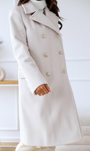 CHARTOU Women's Winter Jacket Double-Breasted Wool Blend Warm Long Trench Coat (Small, White)