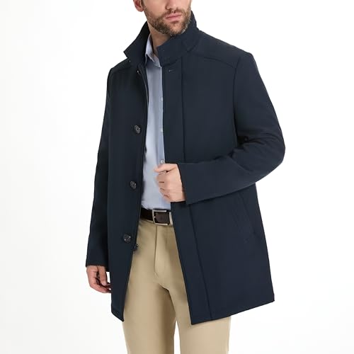 Van Heusen Men's Tedford Overcoat with Stand Collar, Navy, Large