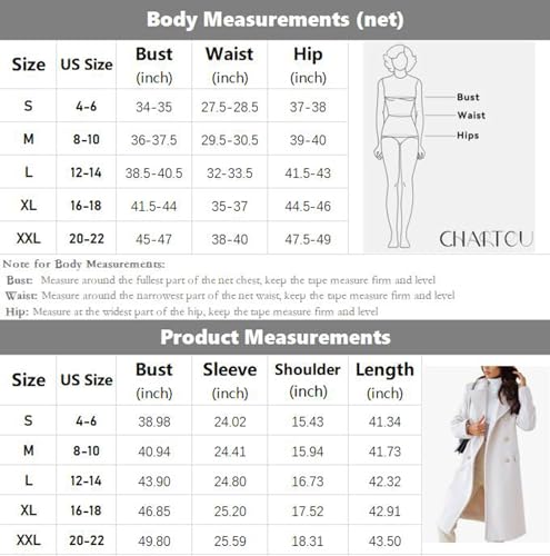 CHARTOU Women's Winter Jacket Double-Breasted Wool Blend Warm Long Trench Coat (Small, White)