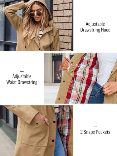Women's Waterproof Rain Jacket Lightweight Raincoat Hooded Windbreaker Trench Coat (Camel, XX-Large)