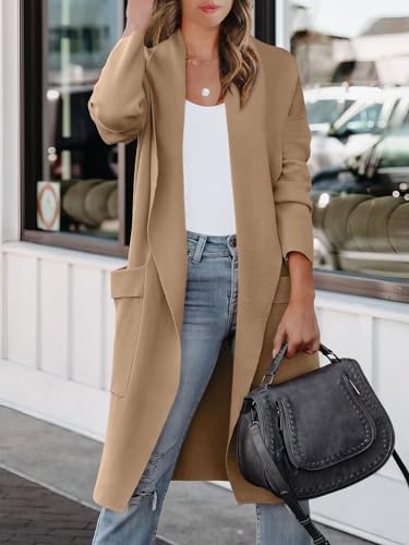 ANRABESS Women's Long Cardigan Sweater 2024 Fall Fashion Casual Oversized Knit Open Front Coatigan Jacket Coat Trendy Outfits Khaki Small