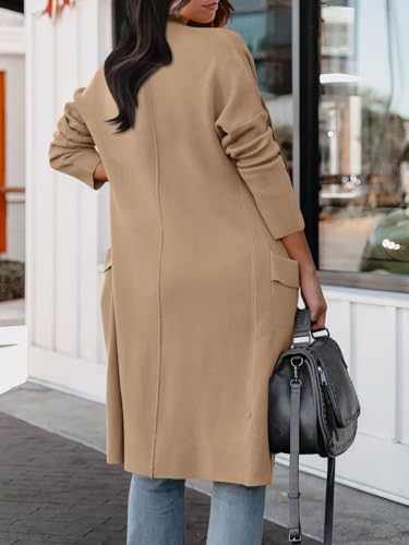 ANRABESS Women's Long Cardigan Sweater 2024 Fall Fashion Casual Oversized Knit Open Front Coatigan Jacket Coat Trendy Outfits Khaki Small
