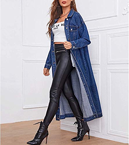 chouyatou Women's Fashion Spring Button Down Midi Long Denim Jean Jacket Trench Coat (XX-Large, Blue)
