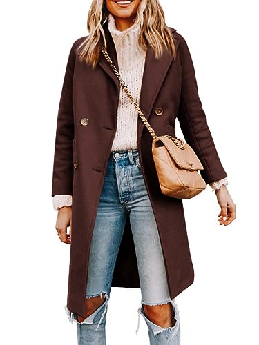 Yousify Brown Trench Coat Womens Fall Jackets Mid Length Warm Winter Pea Coats 2024 Brown XL