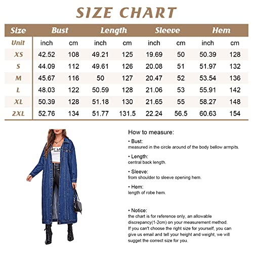 chouyatou Women's Fashion Spring Button Down Midi Long Denim Jean Jacket Trench Coat (XX-Large, Blue)