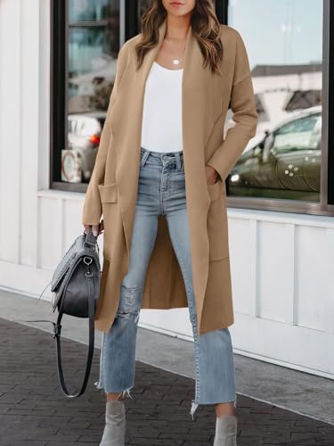 ANRABESS Women's Long Cardigan Sweater 2024 Fall Fashion Casual Oversized Knit Open Front Coatigan Jacket Coat Trendy Outfits Khaki Small