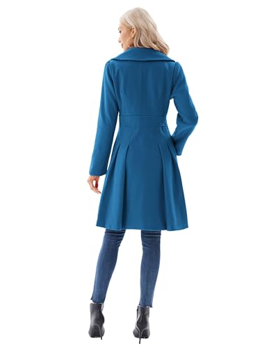 GRACE KARIN Women Fashion Lapel Double-Breasted A Line Trench Coat Jacket Teal Blue XL