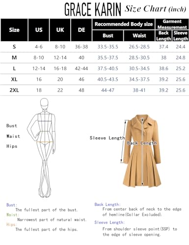 GRACE KARIN Women Fashion Lapel Double-Breasted A Line Trench Coat Jacket Teal Blue XL