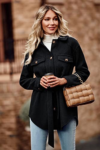PRETTYGARDEN Women's Fall Fashion Winter Trench Coats Lapel Button Down Peacoat Belted Outerwear Casual Jackets (Black,Medium)