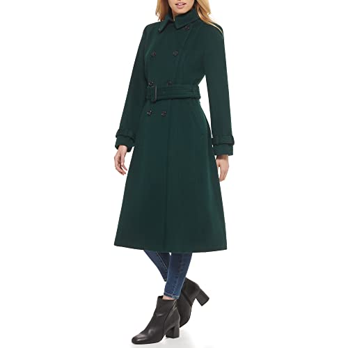 Cole Haan Women's Flared Trench Slick Wool Coat, Forest, 6