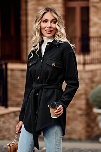 PRETTYGARDEN Women's Fall Fashion Winter Trench Coats Lapel Button Down Peacoat Belted Outerwear Casual Jackets (Black,Medium)