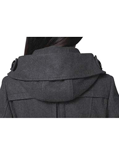 Tanming Women's Warm Double Breasted Wool Pea Coat Trench Coat Jacket with Hood (Grey-XL)