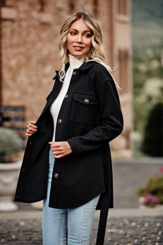 PRETTYGARDEN Women's Fall Fashion Winter Trench Coats Lapel Button Down Peacoat Belted Outerwear Casual Jackets (Black,Medium)