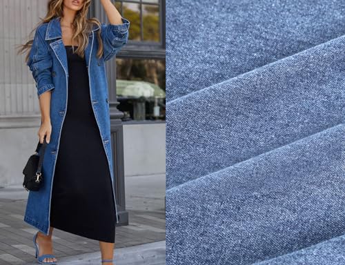 CHARTOU Women's Casual Double Breasted Long Denim Trench Coat Jean Jacket Trenchcoat with Belt Duster Coat (Small,Blue)