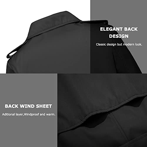 FARVALUE Women's Long Trenchcoat Double Breasted Trench Coat Water Resistant Classic Peacoat with Belt Black Medium