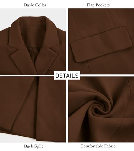 Zwurew Womens Pea Coat Notched Lapel Collar Single Breasted Mid-Long Casual Trench Coats Dark Brown Fall Winter Jacket
