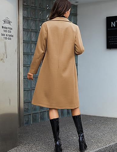 Yidarer Women's Winter Wool Mid-Long Coat Notch Lapel Single-Breasted Trench Coat Outwear(Khaki-L)