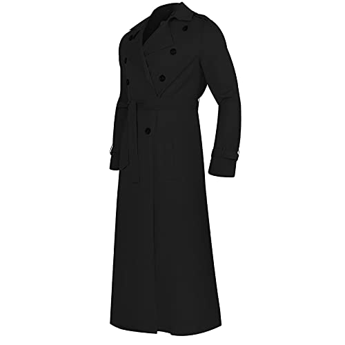 Sinzelimin Men's Trench Coat Fashion Easy Notch Lapel Business Casual Jacket Solid Long Pea Coat Windbreaker Overcoat