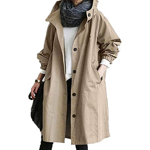 NAMTYQX Women's Trench Jackets Rain Jacket Loose Hooded Oversized Elegant Windbreaker Comfortable Coat Outwear Khaki