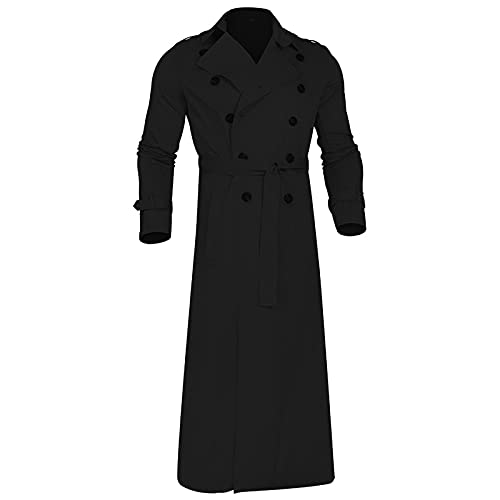 Sinzelimin Men's Trench Coat Fashion Easy Notch Lapel Business Casual Jacket Solid Long Pea Coat Windbreaker Overcoat