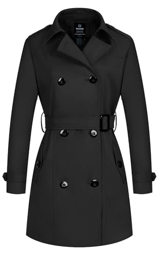 wantdo Women's Lapel Long Trench Coats Double Breasted Outerwear X-Large Black