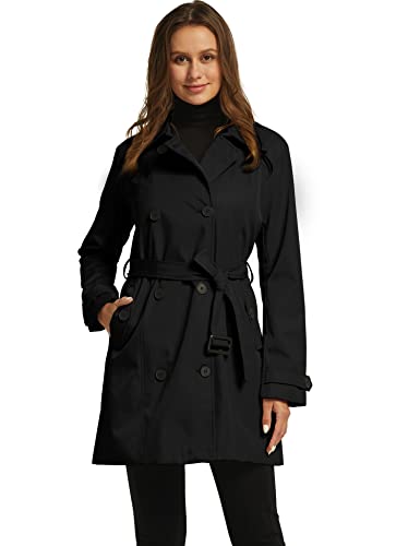 wantdo Women's Lapel Long Trench Coats Double Breasted Outerwear X-Large Black