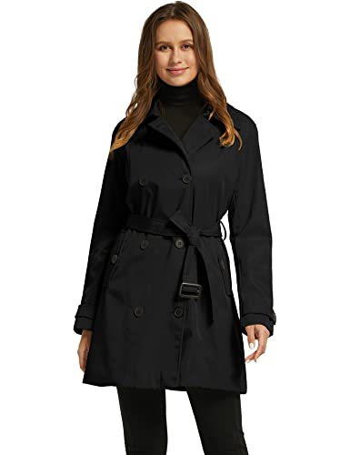 wantdo Women's Lapel Long Trench Coats Double Breasted Outerwear X-Large Black