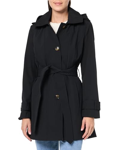 London Fog Women's Single Breasted Trench Coat, Black, X-Large