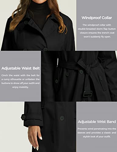 wantdo Women's Lapel Long Trench Coats Double Breasted Outerwear X-Large Black