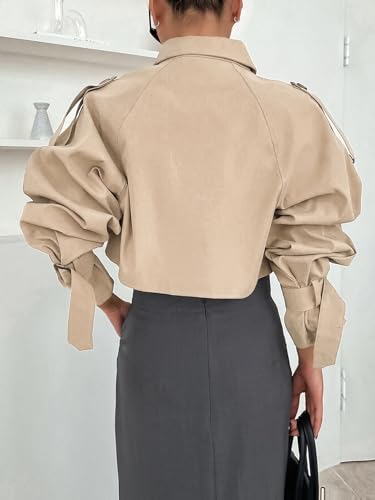 Kedera Women's Cropped Trench Coat Long Sleeve Casual Jacket Classic Double-Breasted Lapel Overcoat Fashion Outerwear